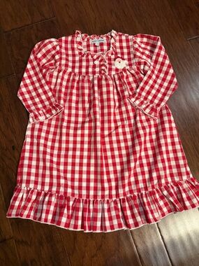 Sweet Dreams Red and White Gingham Girls' Nightgown with Santa Patch